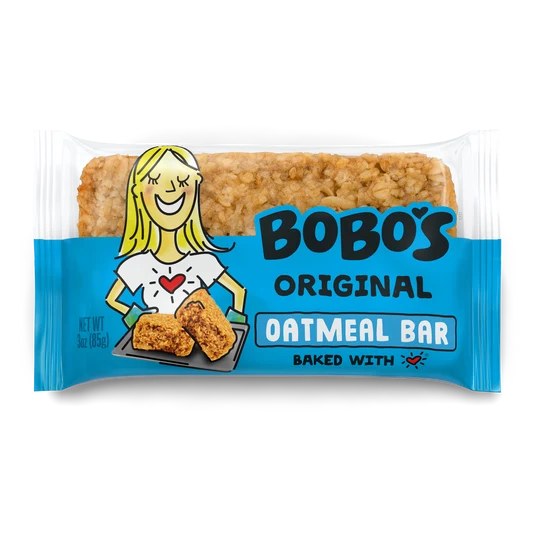 A Bobo's Original oatmeal bar in its wrapper
