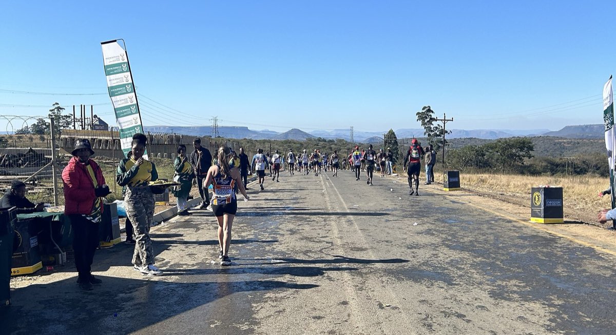 Runners on the road at Camperdown during the 2024 Comrades Marathon in South Africa