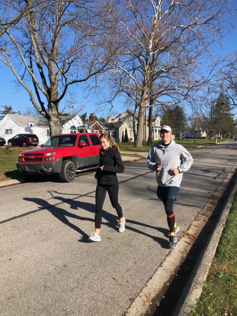 Pierce Showe running his neighborhood loop with a friend during his first 100-mile run