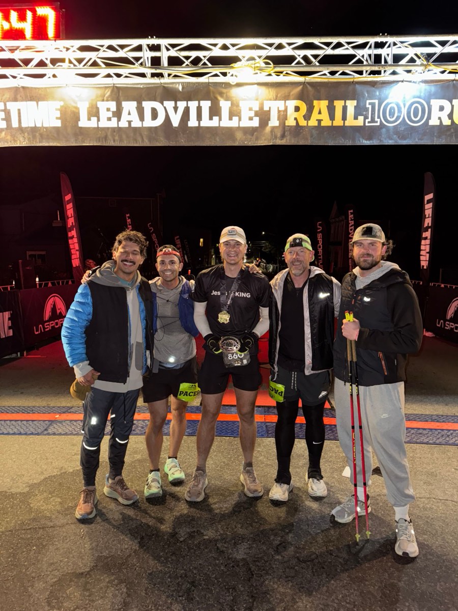 Pierce Showe with his pacers at the 2025 Leadville Trail 100 finish
