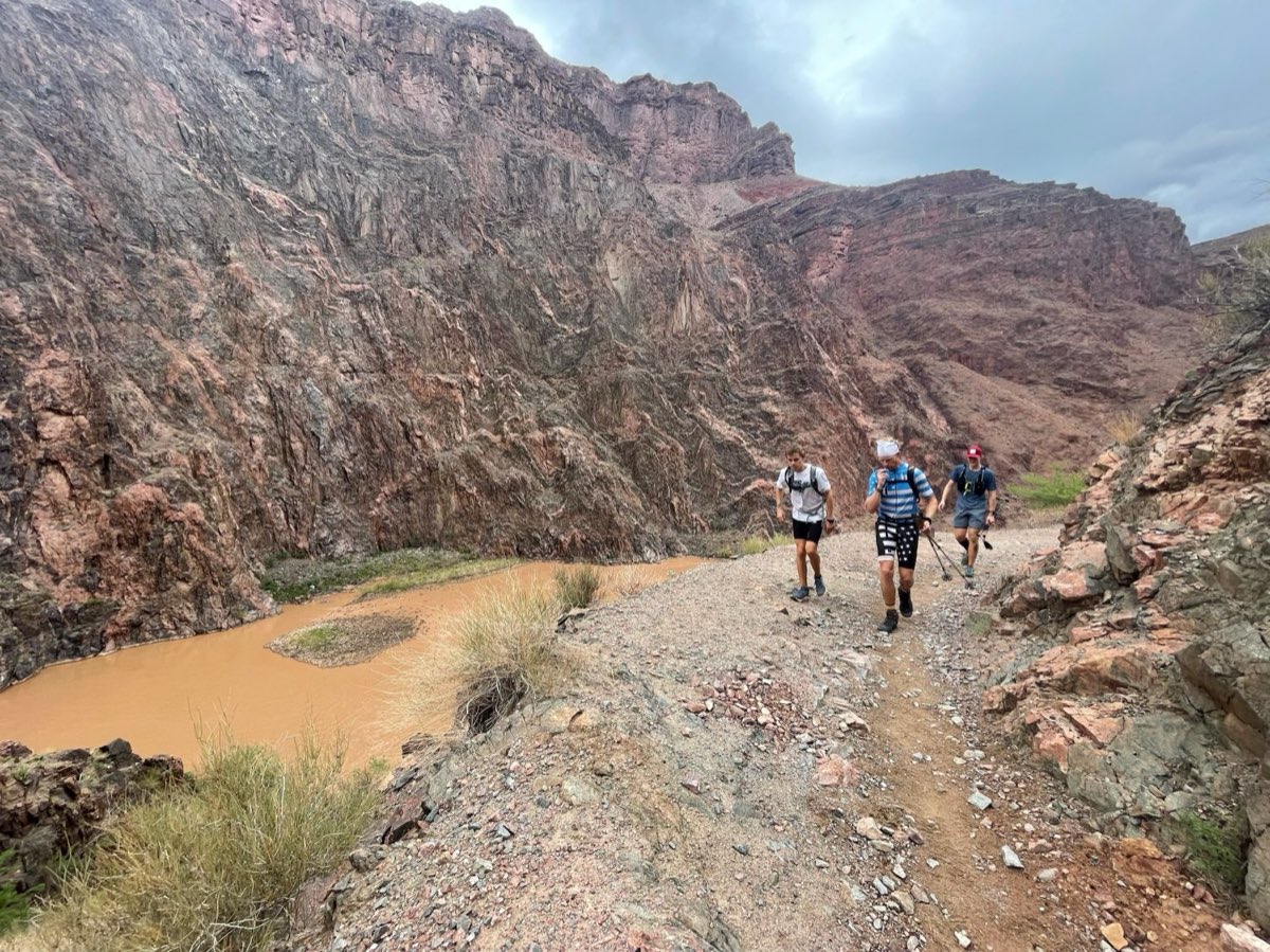 Runners on the trail along the Colorado River in the Grand Canyon