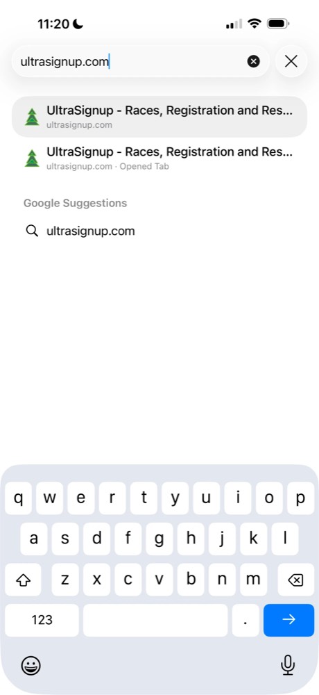 Typing ultrasignup.com into a phone browser